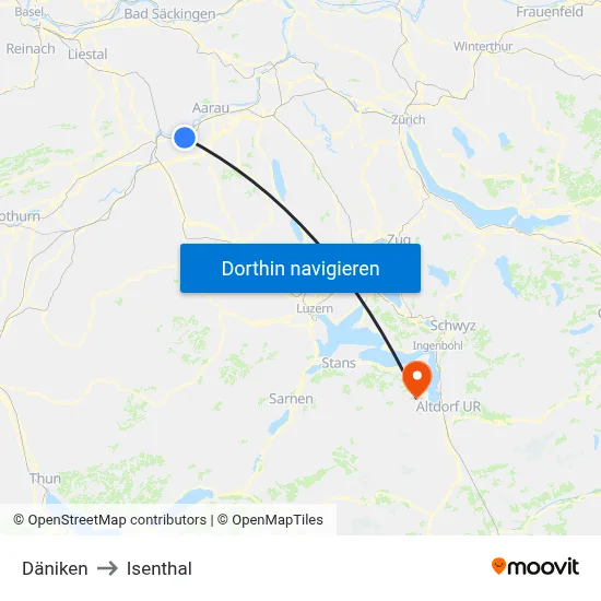 Däniken to Isenthal map