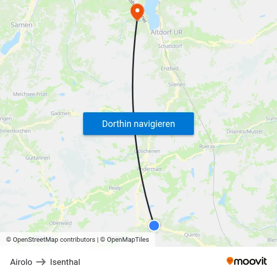 Airolo to Isenthal map