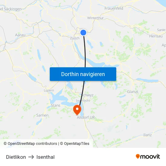 Dietlikon to Isenthal map