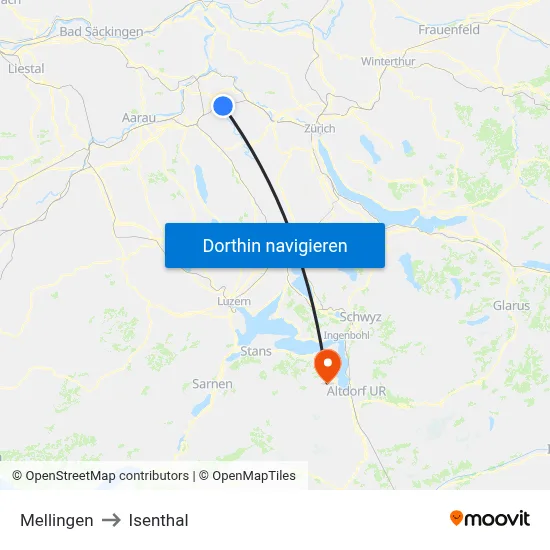 Mellingen to Isenthal map