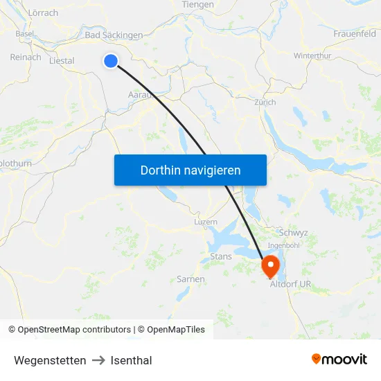 Wegenstetten to Isenthal map