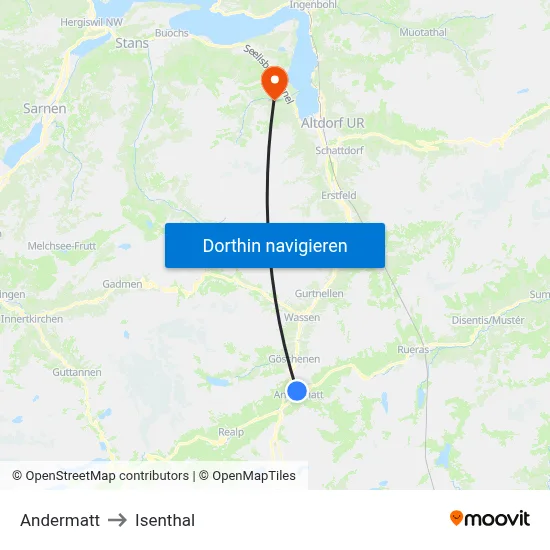 Andermatt to Isenthal map
