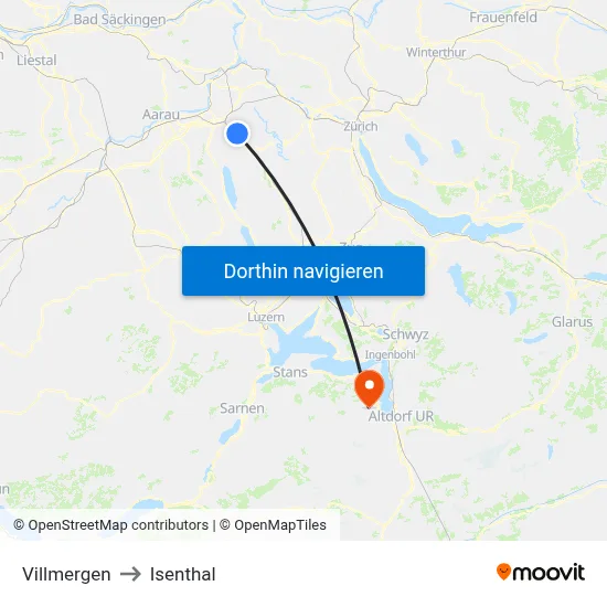 Villmergen to Isenthal map