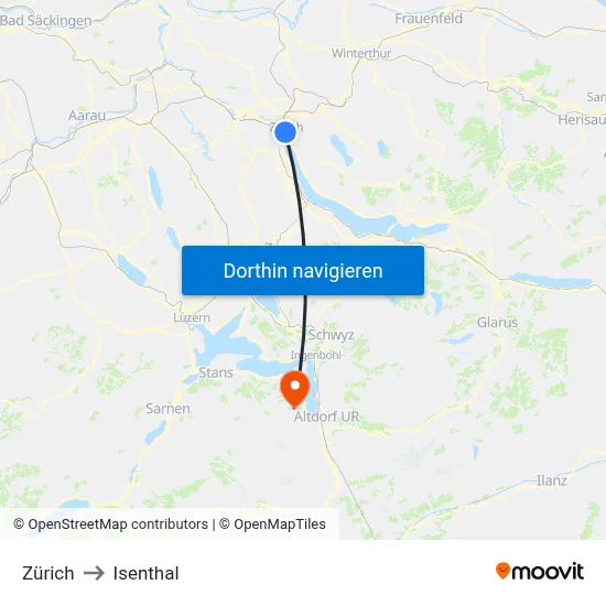 Zürich to Isenthal map