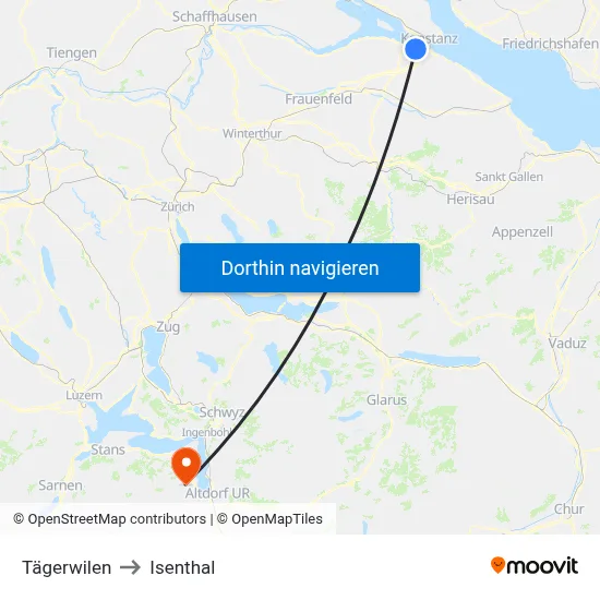 Tägerwilen to Isenthal map