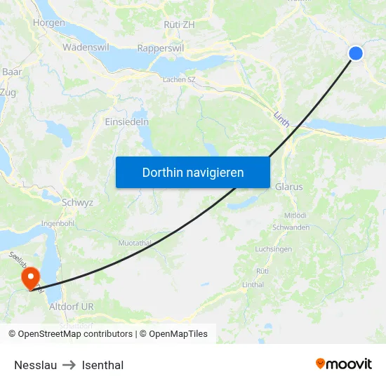Nesslau to Isenthal map