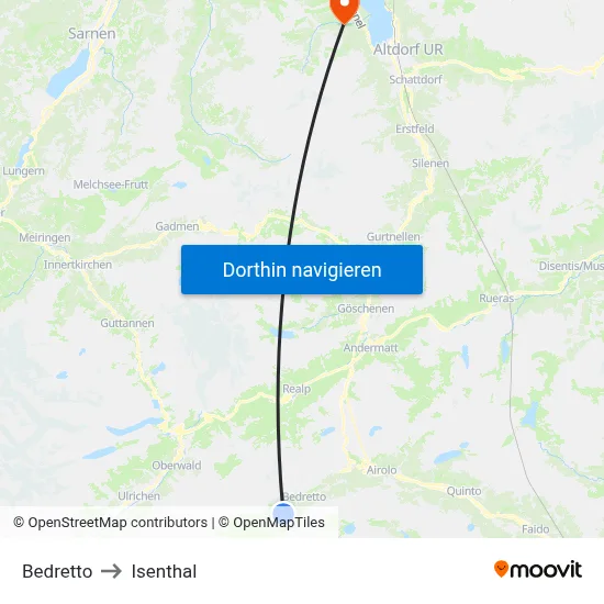 Bedretto to Isenthal map