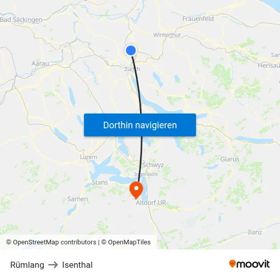 Rümlang to Isenthal map
