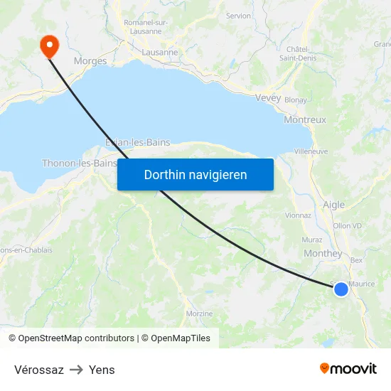 Vérossaz to Yens map