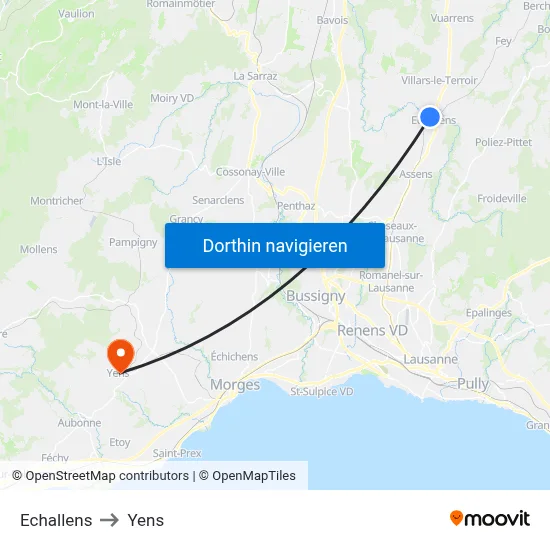 Echallens to Yens map