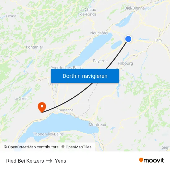 Ried Bei Kerzers to Yens map