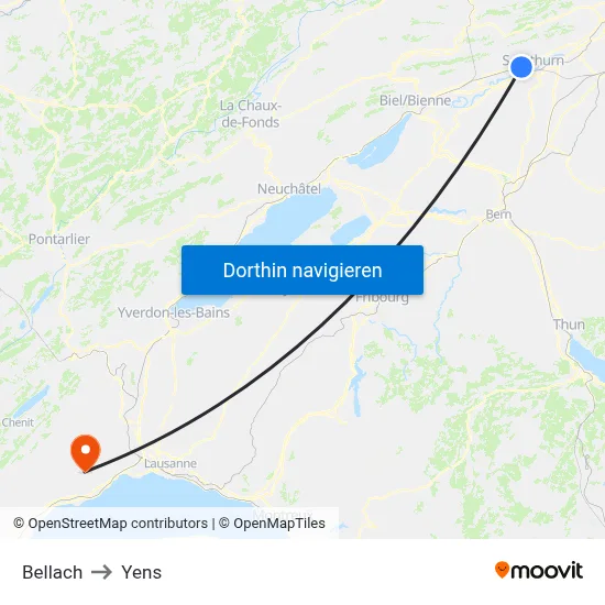 Bellach to Yens map