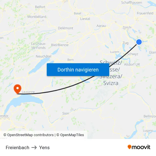 Freienbach to Yens map