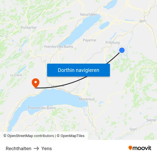 Rechthalten to Yens map