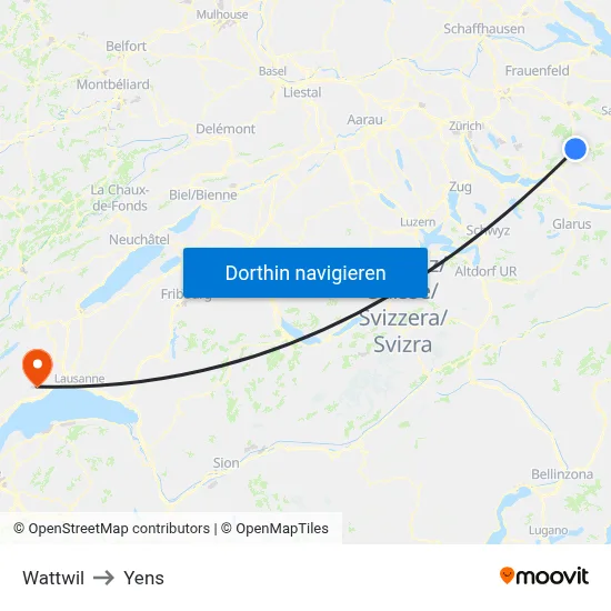 Wattwil to Yens map