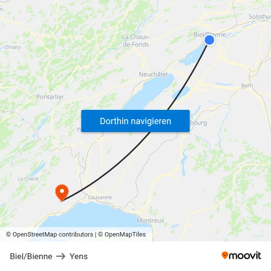 Biel/Bienne to Yens map