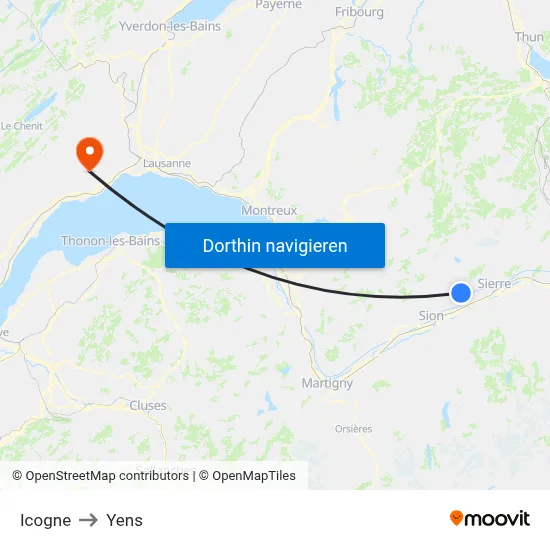Icogne to Yens map