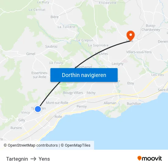 Tartegnin to Yens map