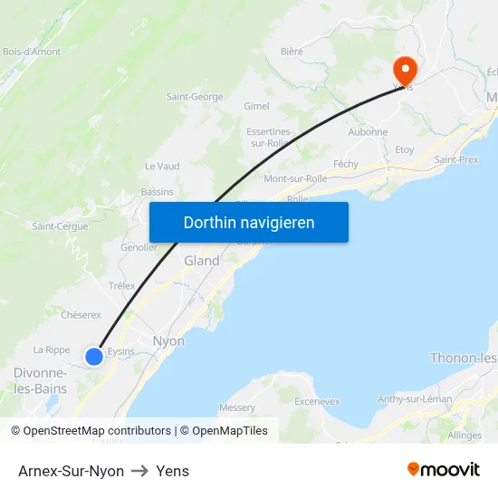 Arnex-Sur-Nyon to Yens map