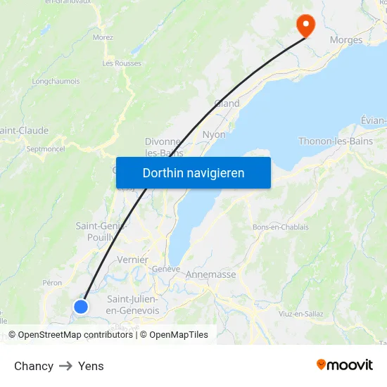 Chancy to Yens map