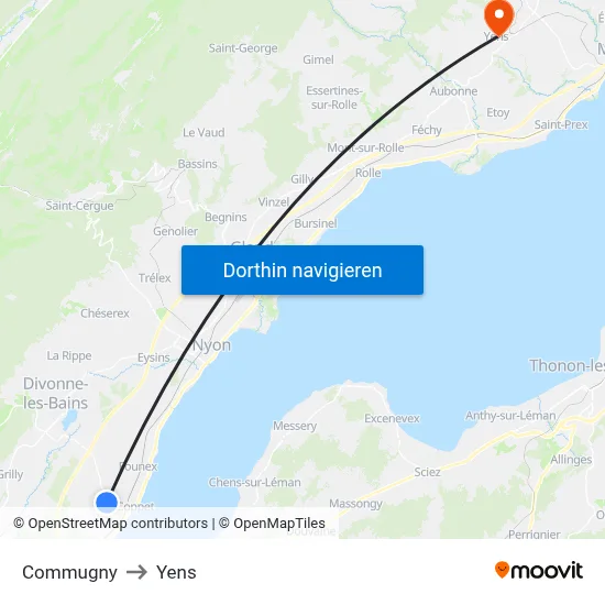 Commugny to Yens map