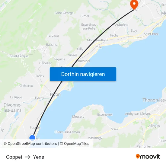 Coppet to Yens map