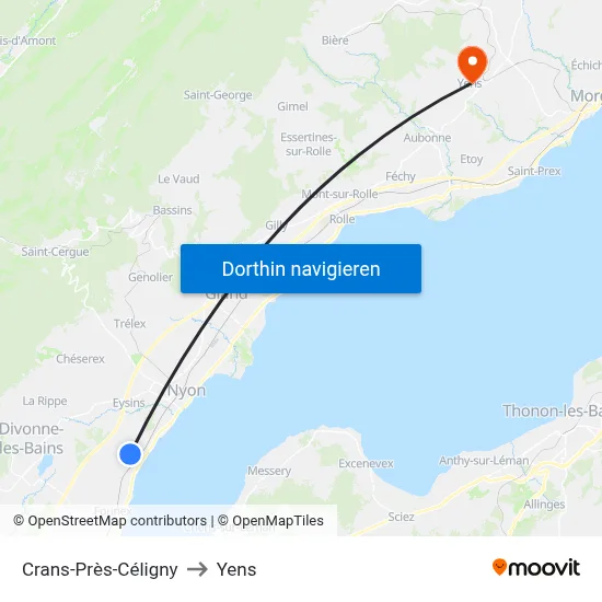 Crans-Près-Céligny to Yens map