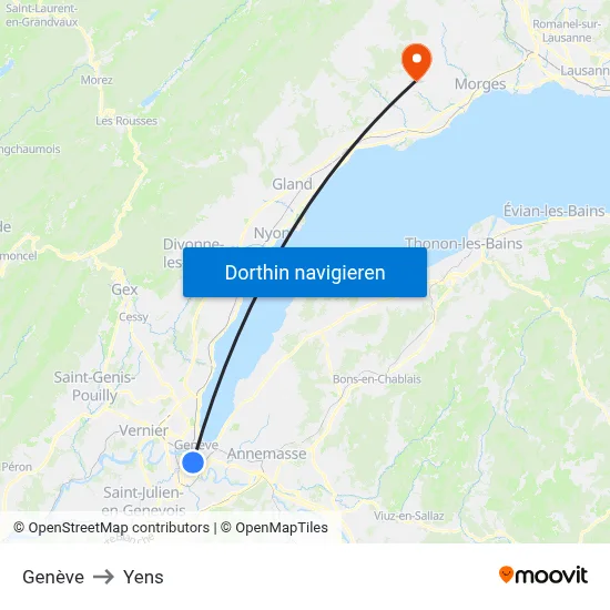 Genève to Yens map