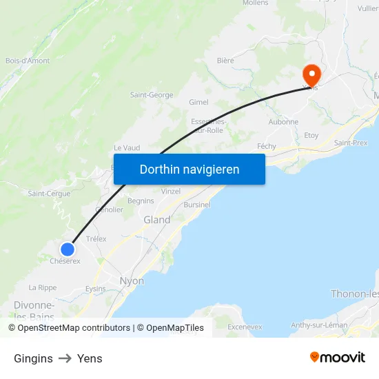 Gingins to Yens map