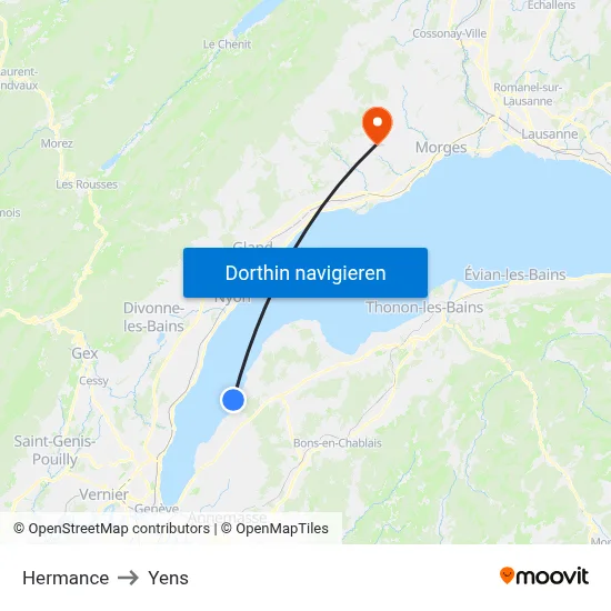 Hermance to Yens map