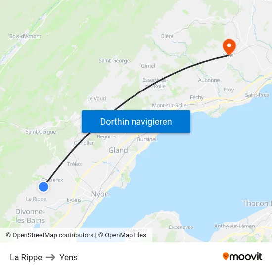 La Rippe to Yens map
