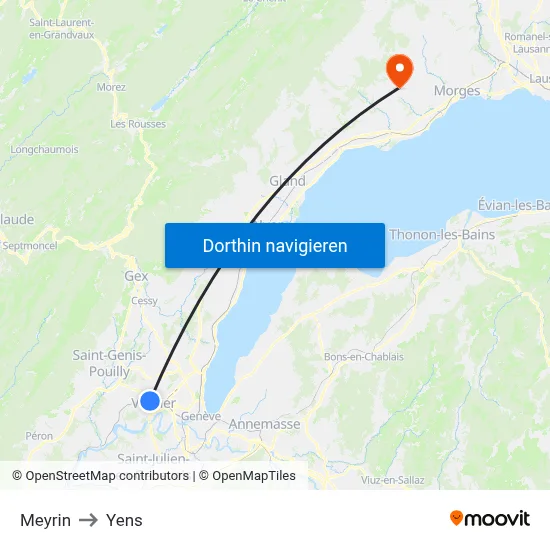 Meyrin to Yens map