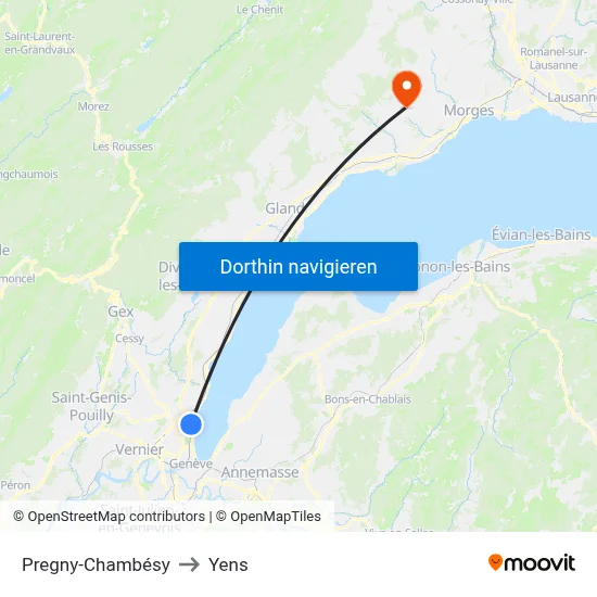 Pregny-Chambésy to Yens map