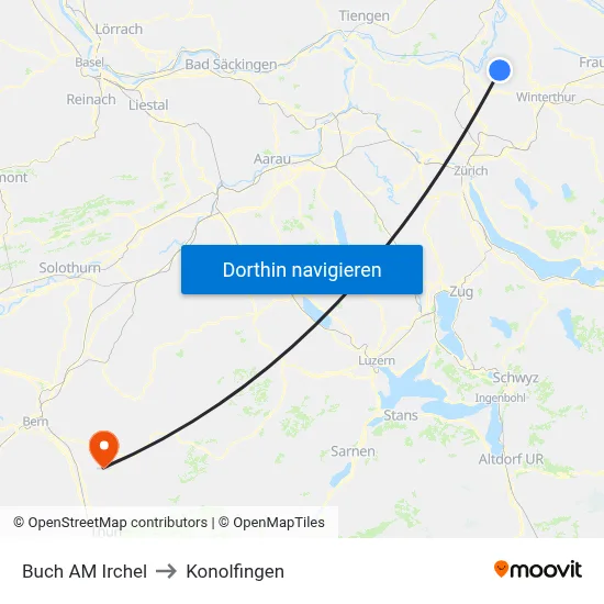 Buch AM Irchel to Konolfingen map