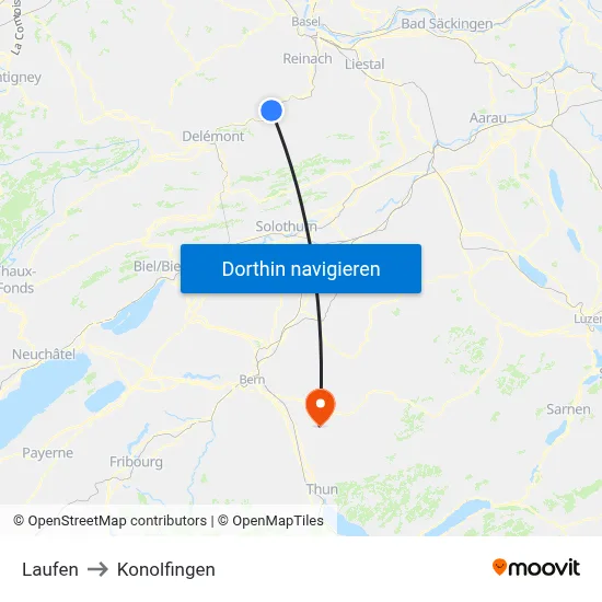 Laufen to Konolfingen map