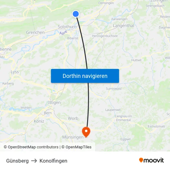 Günsberg to Konolfingen map