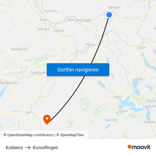 Koblenz to Konolfingen map