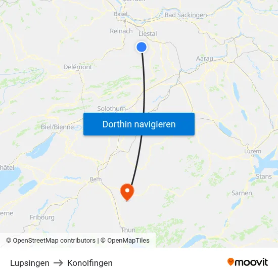 Lupsingen to Konolfingen map