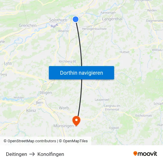Deitingen to Konolfingen map