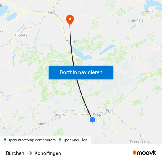 Bürchen to Konolfingen map