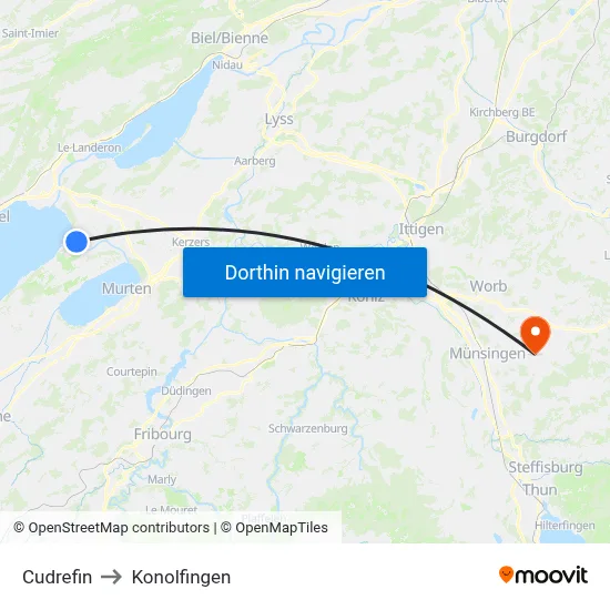 Cudrefin to Konolfingen map