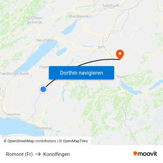 Romont (Fr) to Konolfingen map