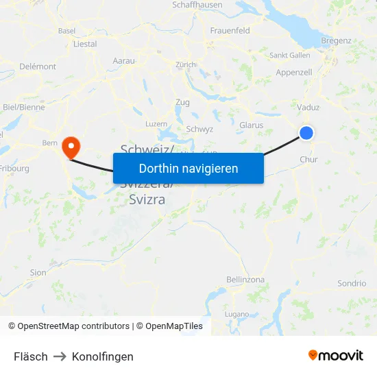 Fläsch to Konolfingen map