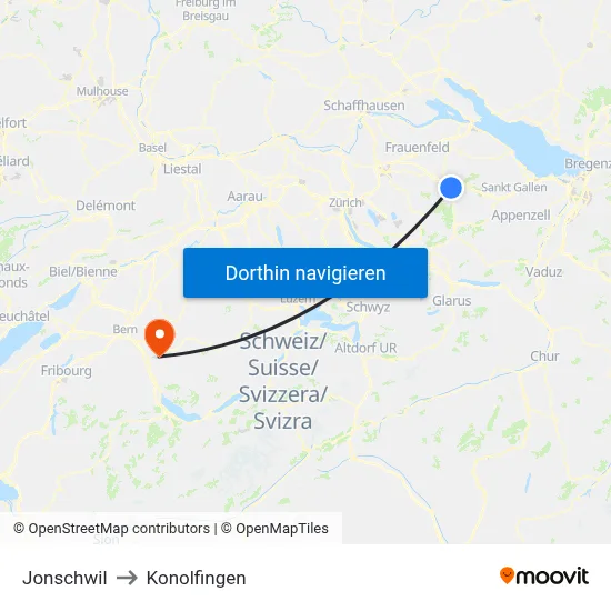 Jonschwil to Konolfingen map