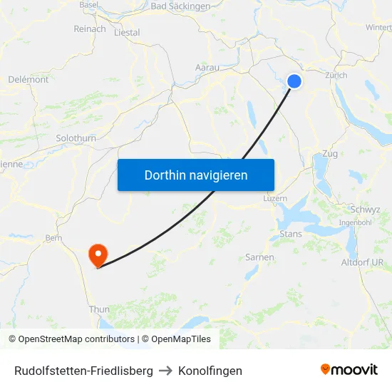 Rudolfstetten-Friedlisberg to Konolfingen map