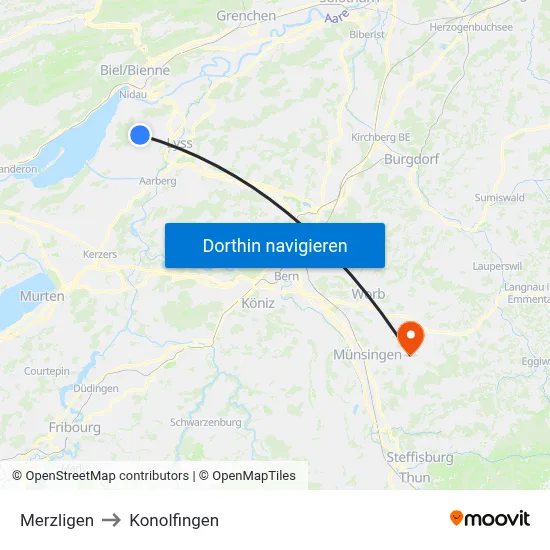 Merzligen to Konolfingen map