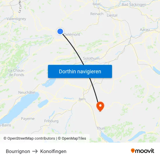 Bourrignon to Konolfingen map