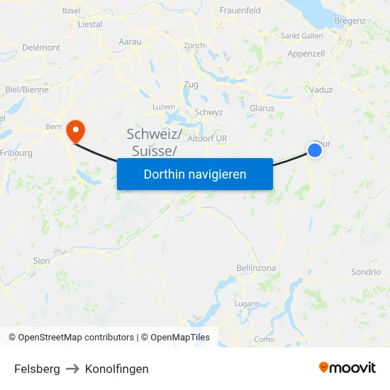 Felsberg to Konolfingen map