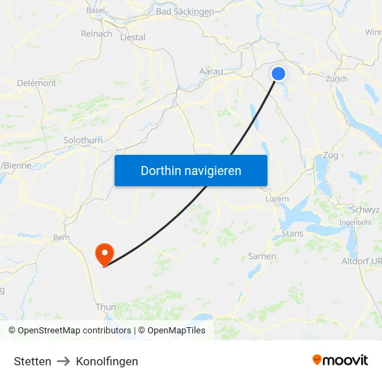 Stetten to Konolfingen map