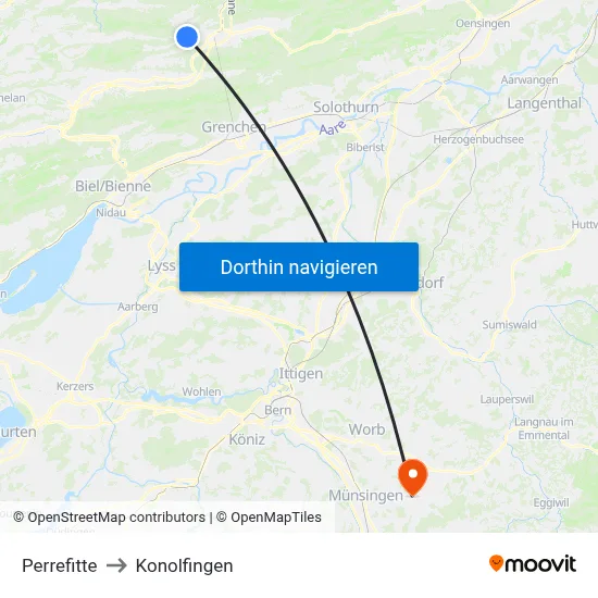 Perrefitte to Konolfingen map
